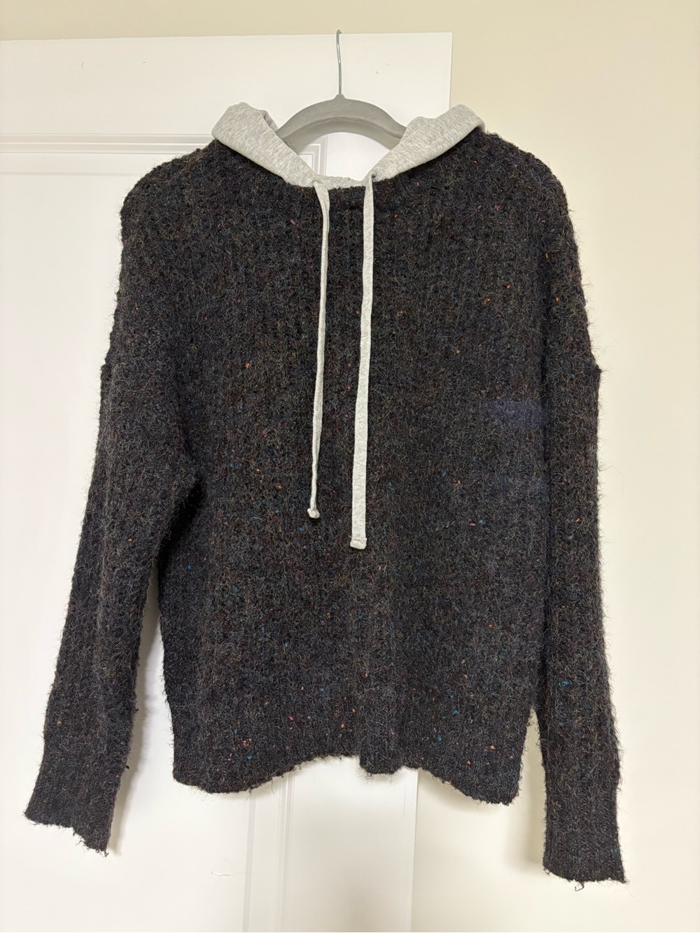 Aerie Dark Heather Knit Hoodie Sweater with Contrast Hood